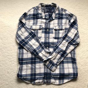 AE blue and cream flannel button up -XL